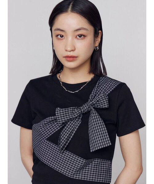 EMODA（エモダ）の「リボンテープTシャツ（Tシャツ/カットソー・レディース・グレー/ホワイト/ブラック・FREE）」の7枚目の写真