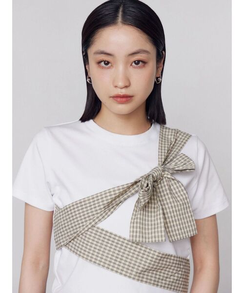 EMODA（エモダ）の「リボンテープTシャツ（Tシャツ/カットソー・レディース・グレー/ホワイト/ブラック・FREE）」の7枚目の写真