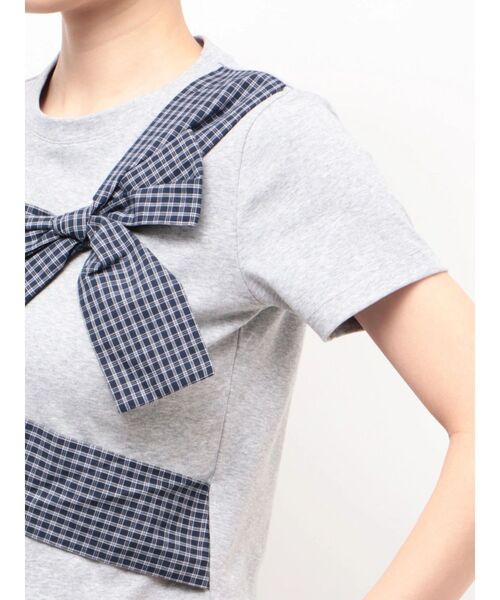 EMODA（エモダ）の「リボンテープTシャツ（Tシャツ/カットソー・レディース・グレー/ホワイト/ブラック・FREE）」の4枚目の写真