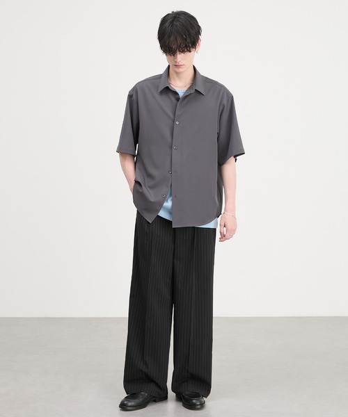 CIYOT（シヨウト）の「【CIYOT】ウールライク ストレート 1タック センタープレス  ワイドパンツ / スラックス（スラックス・メンズ・ブラック系/チャコール/ブラック/グレー系・S/M/L）」の9枚目の写真