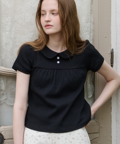 GIUNON(ジウノン)の「round collar rib t-shirt / ラウンドカラーリブTシャツ(Tシャツ/カットソー・レディース・ネイビー/ブルー/ブラック/グレー・FREE)」の1枚目の写真