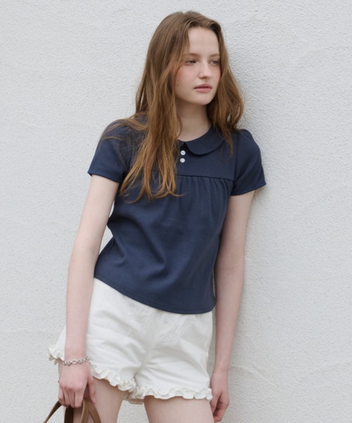 GIUNON(ジウノン)の「round collar rib t-shirt / ラウンドカラーリブTシャツ(Tシャツ/カットソー・レディース・ネイビー/ブルー/ブラック/グレー・FREE)」の6枚目の写真