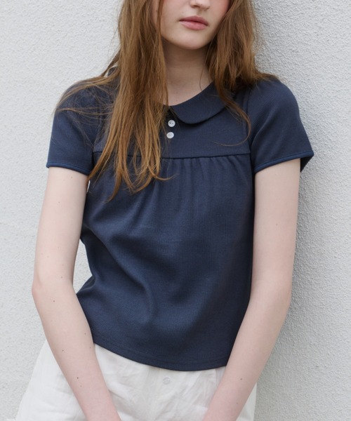 GIUNON(ジウノン)の「round collar rib t-shirt / ラウンドカラーリブTシャツ(Tシャツ/カットソー・レディース・ネイビー/ブルー/ブラック/グレー・FREE)」の7枚目の写真