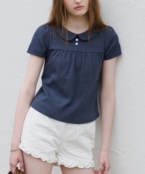 GIUNON(ジウノン)の「round collar rib t-shirt / ラウンドカラーリブTシャツ(Tシャツ/カットソー・レディース・ネイビー/ブルー/ブラック/グレー・FREE)」の8枚目の写真