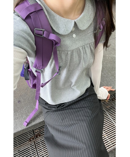 GIUNON(ジウノン)の「round collar rib t-shirt / ラウンドカラーリブTシャツ(Tシャツ/カットソー・レディース・ネイビー/ブルー/ブラック/グレー・FREE)」の13枚目の写真