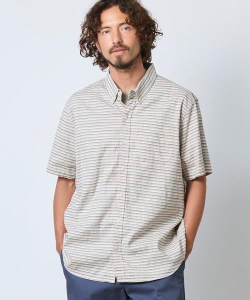 L.L.Bean(エルエルビーン)の「ストーンコースト・ヘンプ・シャツ、スライトリー・フィット 半袖 ストライプ 米国フィット・レギュラー(シャツ/ブラウス・メンズ・グレー系その他・LARGE/MEDIUM/SMALL)」の1枚目の写真
