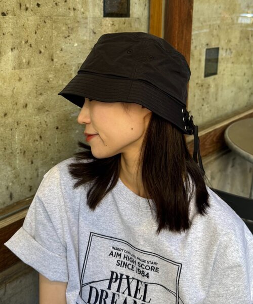 CIAOPANIC TYPY(チャオパニックティピー)の「【UNISEX】レースアップナイロンバケットハット(ハット・レディース・カーキ/ブラック/ホワイト・ONE SIZE)」の7枚目の写真