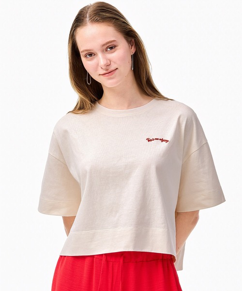 coca(coca)(コカ)の「ボックスシルエットロゴトップス(Tシャツ/カットソー・レディース・チャコール/アイボリー・L/M/S)」の2枚目の写真