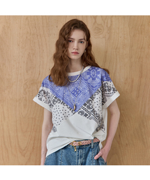 ペイズリーバンダナ配色ラウンドネックTシャツ