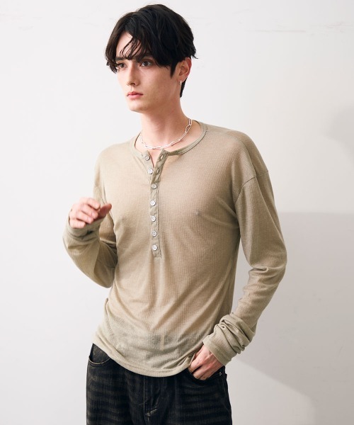 Shoowtime(ショウタイム)の「Natural drape henley top / ナチュラルドレープヘンリーカットソー(Tシャツ/カットソー・メンズ・ライトグレー/ブラック・MEDIUM/LARGE/X-LARGE)」の6枚目の写真