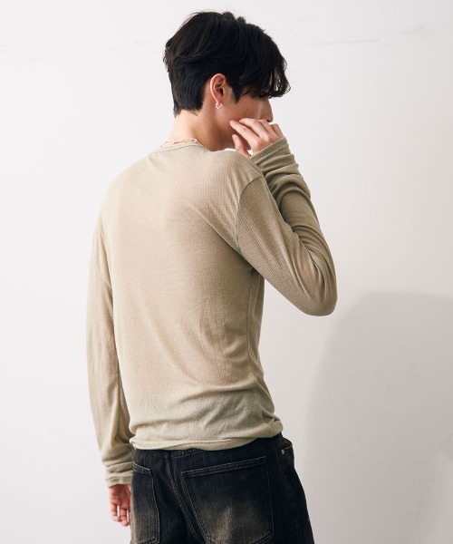 Shoowtime(ショウタイム)の「Natural drape henley top / ナチュラルドレープヘンリーカットソー(Tシャツ/カットソー・メンズ・ライトグレー/ブラック・MEDIUM/LARGE/X-LARGE)」の9枚目の写真