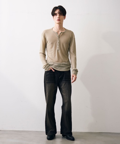 Shoowtime(ショウタイム)の「Natural drape henley top / ナチュラルドレープヘンリーカットソー(Tシャツ/カットソー・メンズ・ライトグレー/ブラック・MEDIUM/LARGE/X-LARGE)」の14枚目の写真