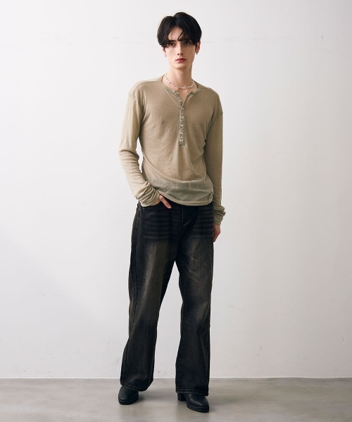 Shoowtime(ショウタイム)の「Natural drape henley top / ナチュラルドレープヘンリーカットソー(Tシャツ/カットソー・メンズ・ライトグレー/ブラック・MEDIUM/LARGE/X-LARGE)」の15枚目の写真
