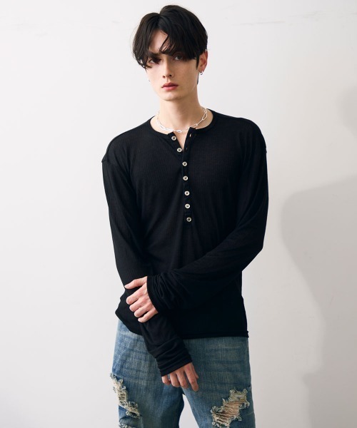 Shoowtime(ショウタイム)の「Natural drape henley top / ナチュラルドレープヘンリーカットソー(Tシャツ/カットソー・メンズ・ライトグレー/ブラック・MEDIUM/LARGE/X-LARGE)」の19枚目の写真