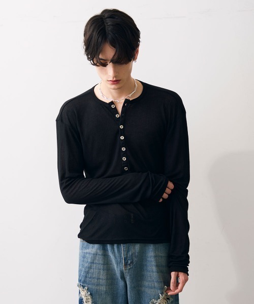 Shoowtime(ショウタイム)の「Natural drape henley top / ナチュラルドレープヘンリーカットソー(Tシャツ/カットソー・メンズ・ライトグレー/ブラック・MEDIUM/LARGE/X-LARGE)」の20枚目の写真