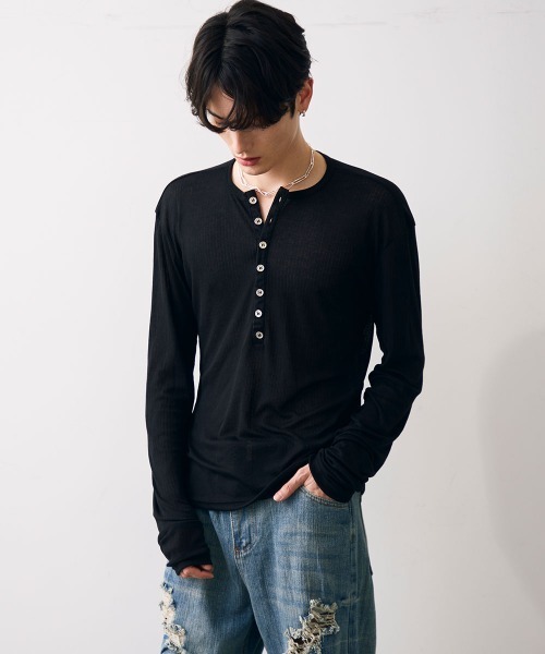 Shoowtime(ショウタイム)の「Natural drape henley top / ナチュラルドレープヘンリーカットソー(Tシャツ/カットソー・メンズ・ライトグレー/ブラック・MEDIUM/LARGE/X-LARGE)」の22枚目の写真