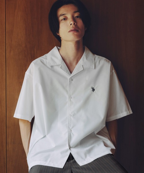 U.S. POLO ASSN — Worn point刺繍 broad open collar shirt (рубашка с вышивкой и широким воротником)