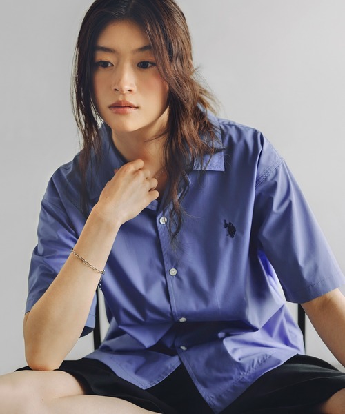 U.S. POLO ASSN ワンポイント刺繍ブロードオープンカラーシャツ