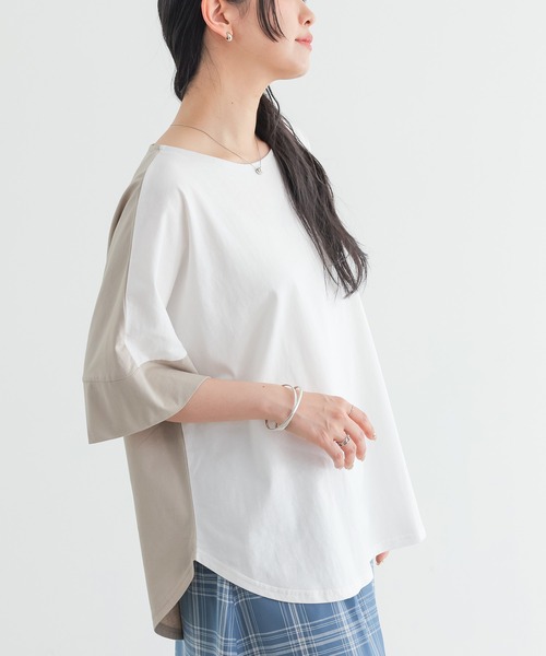 n'OrLABEL(ノアールレーベル)の「前後配色カットソー(Tシャツ/カットソー・レディース・ブルー/チャコール/オフホワイト/ライトグレー・FREE)」の1枚目の写真