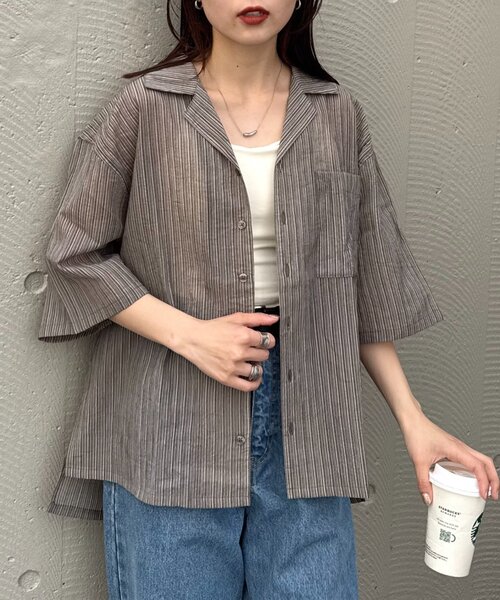 CIAOPANIC TYPY（チャオパニックティピー）の「【UNISEX】シアーオープンカラーシャツ（シャツ/ブラウス・メンズ・グレイッシュベージュ/ブラック/ブルー・MEDIUM/LARGE）」の3枚目の写真