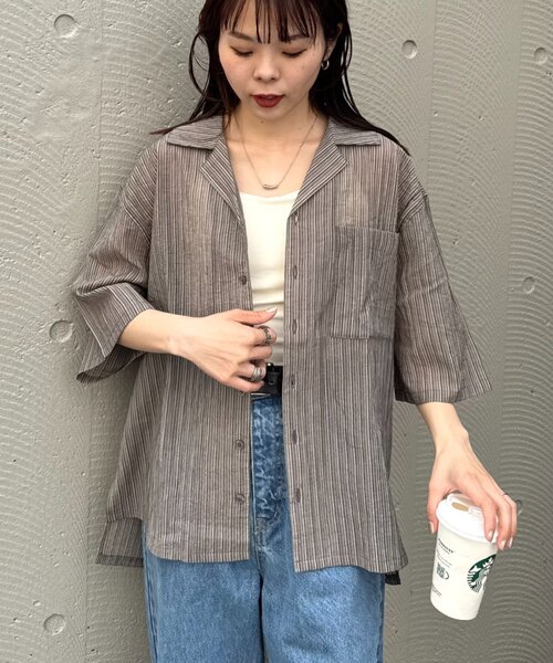 CIAOPANIC TYPY（チャオパニックティピー）の「【UNISEX】シアーオープンカラーシャツ（シャツ/ブラウス・メンズ・グレイッシュベージュ/ブラック/ブルー・MEDIUM/LARGE）」の18枚目の写真