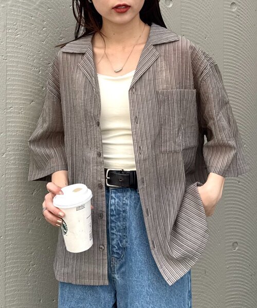 CIAOPANIC TYPY（チャオパニックティピー）の「【UNISEX】シアーオープンカラーシャツ（シャツ/ブラウス・メンズ・グレイッシュベージュ/ブラック/ブルー・MEDIUM/LARGE）」の17枚目の写真
