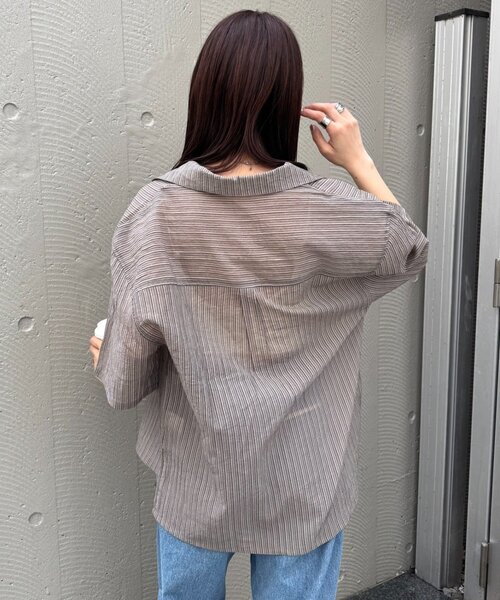 CIAOPANIC TYPY（チャオパニックティピー）の「【UNISEX】シアーオープンカラーシャツ（シャツ/ブラウス・メンズ・グレイッシュベージュ/ブラック/ブルー・MEDIUM/LARGE）」の16枚目の写真
