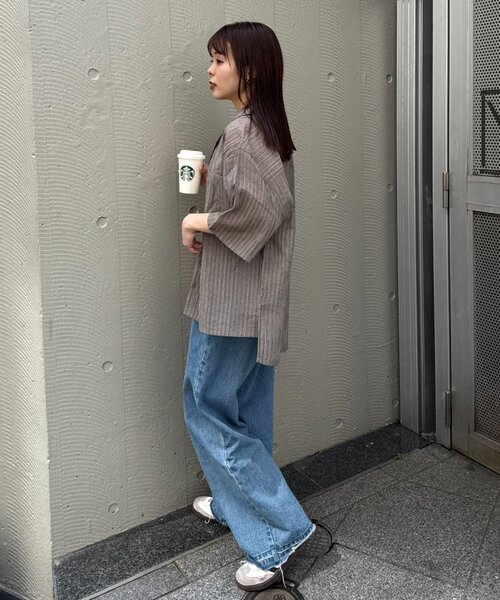 CIAOPANIC TYPY（チャオパニックティピー）の「【UNISEX】シアーオープンカラーシャツ（シャツ/ブラウス・メンズ・グレイッシュベージュ/ブラック/ブルー・MEDIUM/LARGE）」の14枚目の写真