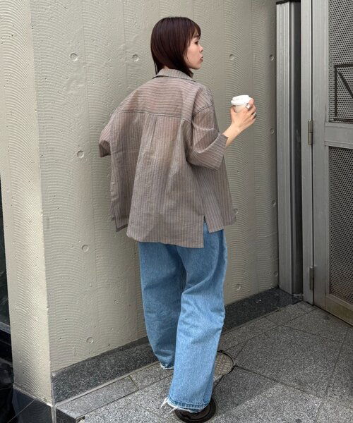 CIAOPANIC TYPY（チャオパニックティピー）の「【UNISEX】シアーオープンカラーシャツ（シャツ/ブラウス・メンズ・グレイッシュベージュ/ブラック/ブルー・MEDIUM/LARGE）」の13枚目の写真