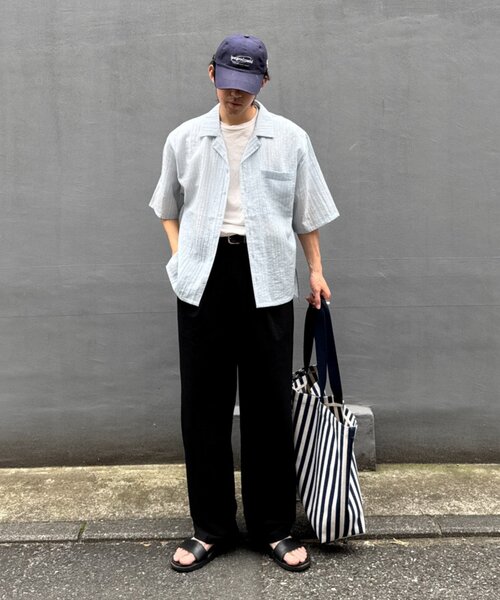 CIAOPANIC TYPY（チャオパニックティピー）の「【UNISEX】シアーオープンカラーシャツ（シャツ/ブラウス・メンズ・グレイッシュベージュ/ブラック/ブルー・MEDIUM/LARGE）」の4枚目の写真