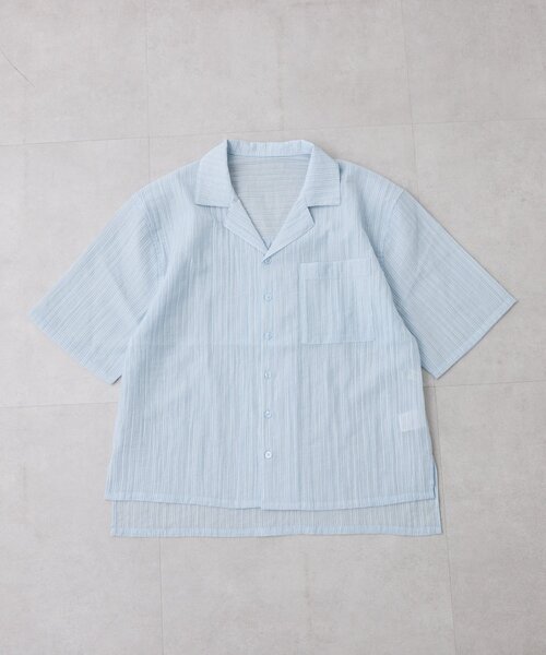 CIAOPANIC TYPY（チャオパニックティピー）の「【UNISEX】シアーオープンカラーシャツ（シャツ/ブラウス・メンズ・グレイッシュベージュ/ブラック/ブルー・MEDIUM/LARGE）」の7枚目の写真