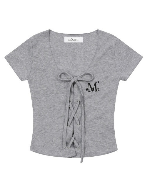 MUCENT(ムセント)の「◇MUCENT◇ブランド直輸入正規品/マーリングアイレット レースアップ コルセット ハーフ T MARING EYELET LACE-UP CORSET HALF T(Tシャツ/カットソー・レディース・グレー/ホワイト・FREE)」の7枚目の写真