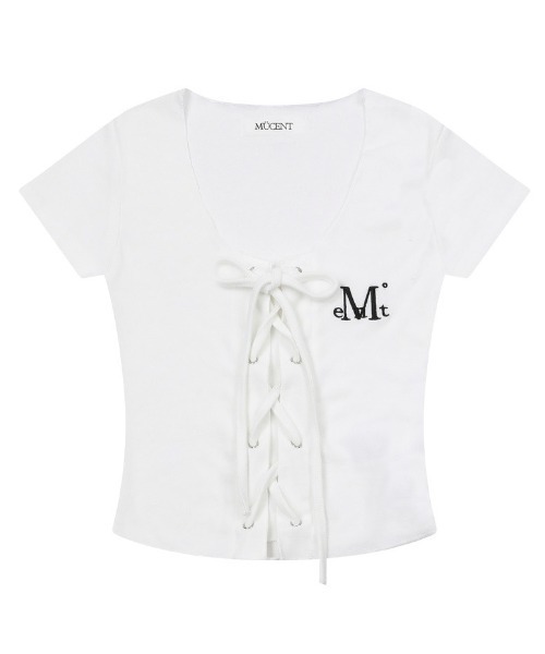 MUCENT(ムセント)の「◇MUCENT◇ブランド直輸入正規品/マーリングアイレット レースアップ コルセット ハーフ T MARING EYELET LACE-UP CORSET HALF T(Tシャツ/カットソー・レディース・グレー/ホワイト・FREE)」の5枚目の写真