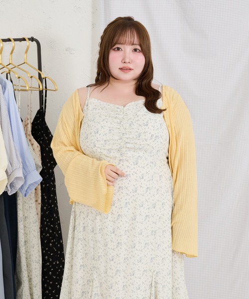 Louiosy（ルオシー）の「【Louiosy】【大きいサイズ】シアーリブニットカーディガン+レースキャミセット（カーディガン/ボレロ・レディース・イエロー/ミント/アイボリー・3L/4L/X-LARGE）」の18枚目の写真