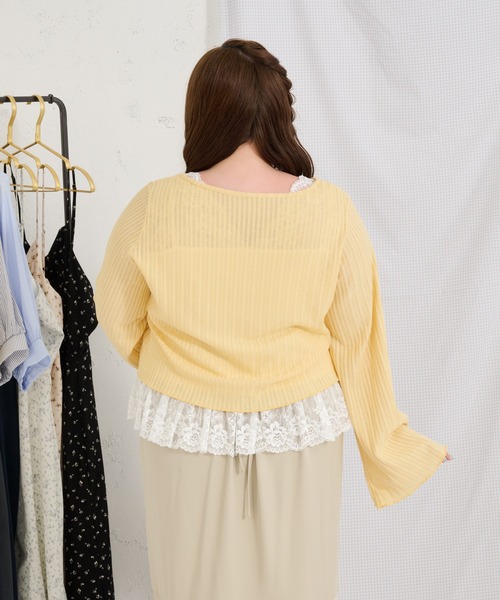 Louiosy（ルオシー）の「【Louiosy】【大きいサイズ】シアーリブニットカーディガン+レースキャミセット（カーディガン/ボレロ・レディース・イエロー/ミント/アイボリー・3L/4L/X-LARGE）」の12枚目の写真