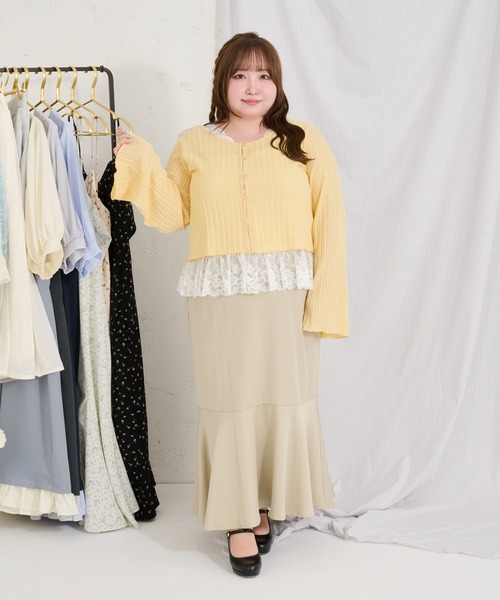 Louiosy（ルオシー）の「【Louiosy】【大きいサイズ】シアーリブニットカーディガン+レースキャミセット（カーディガン/ボレロ・レディース・イエロー/ミント/アイボリー・3L/4L/X-LARGE）」の21枚目の写真