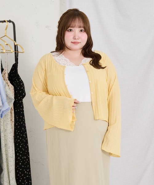 Louiosy（ルオシー）の「【Louiosy】【大きいサイズ】シアーリブニットカーディガン+レースキャミセット（カーディガン/ボレロ・レディース・イエロー/ミント/アイボリー・3L/4L/X-LARGE）」の22枚目の写真