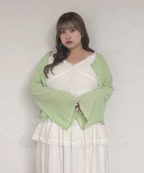 Louiosy（ルオシー）の「【Louiosy】【大きいサイズ】シアーリブニットカーディガン+レースキャミセット（カーディガン/ボレロ・レディース・イエロー/ミント/アイボリー・3L/4L/X-LARGE）」の17枚目の写真