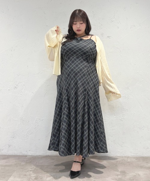 Louiosy（ルオシー）の「【Louiosy】【大きいサイズ】シアーリブニットカーディガン+レースキャミセット（カーディガン/ボレロ・レディース・イエロー/ミント/アイボリー・3L/4L/X-LARGE）」の5枚目の写真
