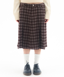 CHECK PLEATS MIDI SKIRT BROWN