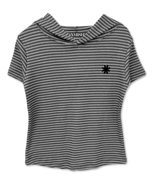 DAMISH(ダミシュ)の「ティンストライプハーフフード_グレー(Tシャツ/カットソー・レディース・グレー・OS)」の1枚目の写真