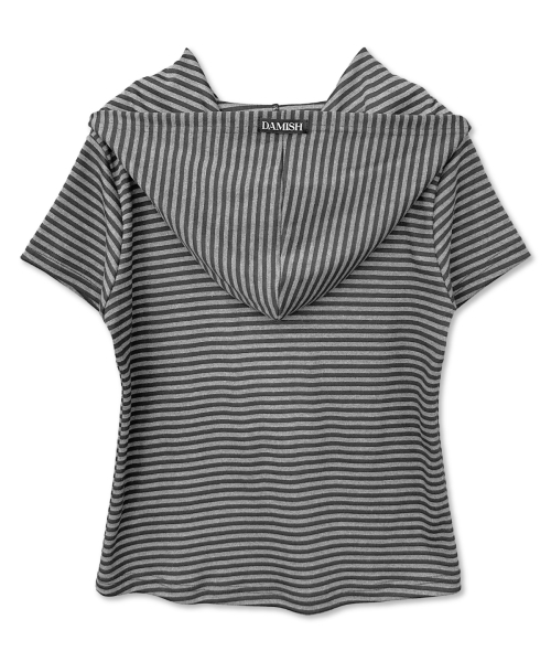 DAMISH(ダミシュ)の「ティンストライプハーフフード_グレー(Tシャツ/カットソー・レディース・グレー・OS)」の3枚目の写真