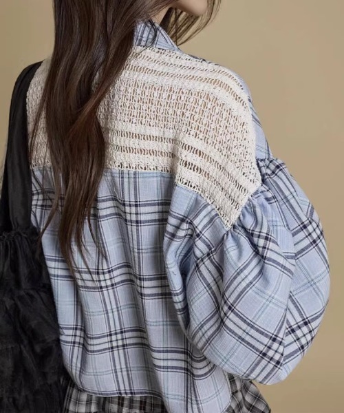 FAVORITO(ファヴォリート)の「ドッキングチェック柄シャツ(シャツ/ブラウス・レディース・ベージュ/ブルー・F)」の11枚目の写真