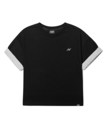 PEID（ペイド）の「PDシグネチャーロゴロールアップクロップ半袖Tシャツブラック（Tシャツ/カットソー）」