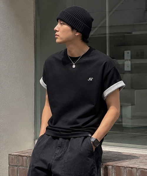 PEID(ペイド)の「PDシグネチャーロゴロールアップクロップ半袖Tシャツブラック(Tシャツ/カットソー・メンズ・ブラック・1/2/3)」の8枚目の写真