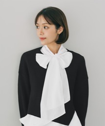 ショートニット×ボウタイブラウスセット