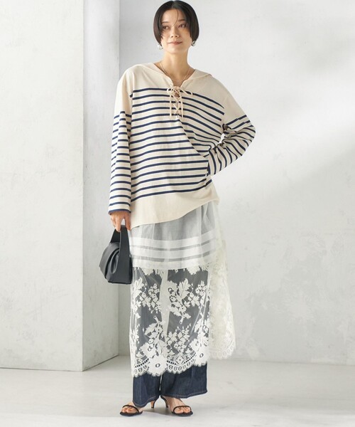 SHIPS(シップス)の「【SHIPS別注】Le minor: ボーダー セーラーカラー プルオーバー(Tシャツ/カットソー・レディース・ネイビー/ラベンダー・ONE SIZE)」の3枚目の写真