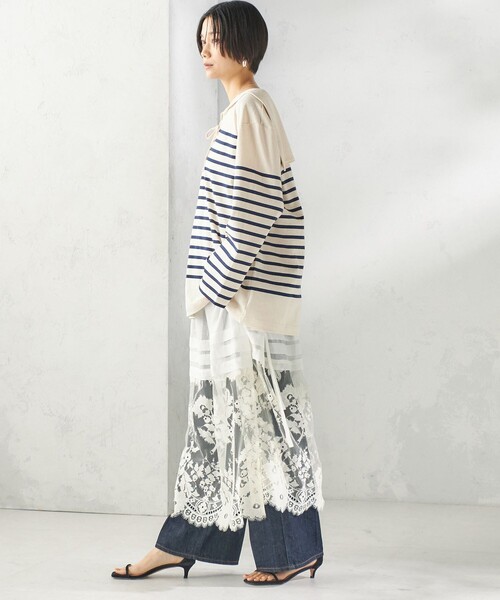 SHIPS(シップス)の「【SHIPS別注】Le minor: ボーダー セーラーカラー プルオーバー(Tシャツ/カットソー・レディース・ネイビー/ラベンダー・ONE SIZE)」の4枚目の写真