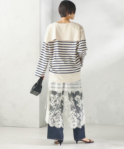 SHIPS(シップス)の「【SHIPS別注】Le minor: ボーダー セーラーカラー プルオーバー(Tシャツ/カットソー・レディース・ネイビー/ラベンダー・ONE SIZE)」の5枚目の写真
