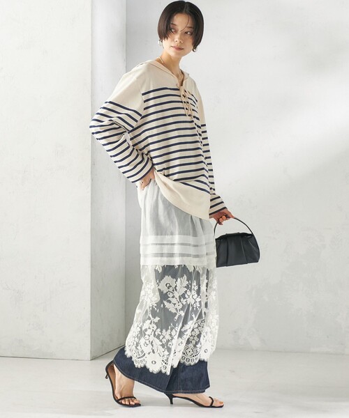 SHIPS(シップス)の「【SHIPS別注】Le minor: ボーダー セーラーカラー プルオーバー(Tシャツ/カットソー・レディース・ネイビー/ラベンダー・ONE SIZE)」の6枚目の写真
